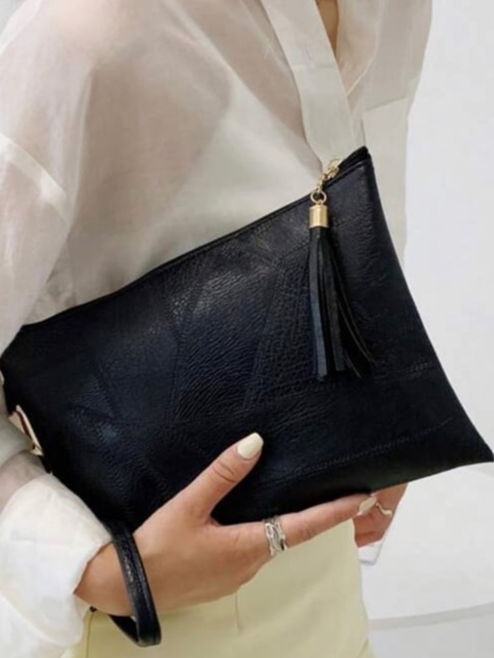Classic Black Tassel Wristlet Clutch